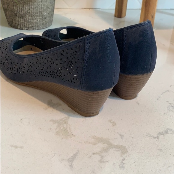 Navy Peep Toe Wedge - Picture 6 of 6